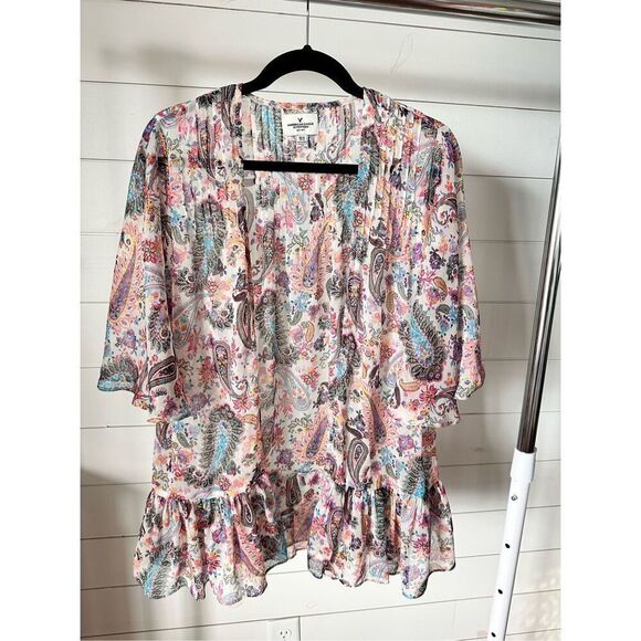 American Eagle‎ Outfitters Sheer Gauzy Paisley Kimono Top Cover Up Womens XS/S - Picture 1 of 10